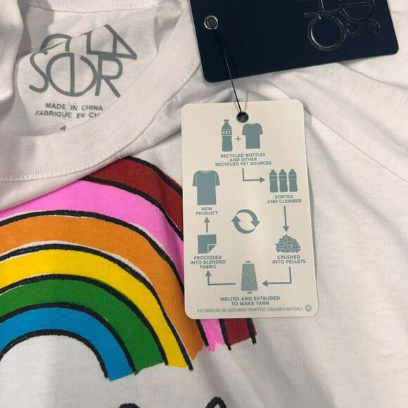 Chaser Girls Rainbow Peace Sign T-Shirt White Short Flutter Sleeve NWT - Picture 5 of 5